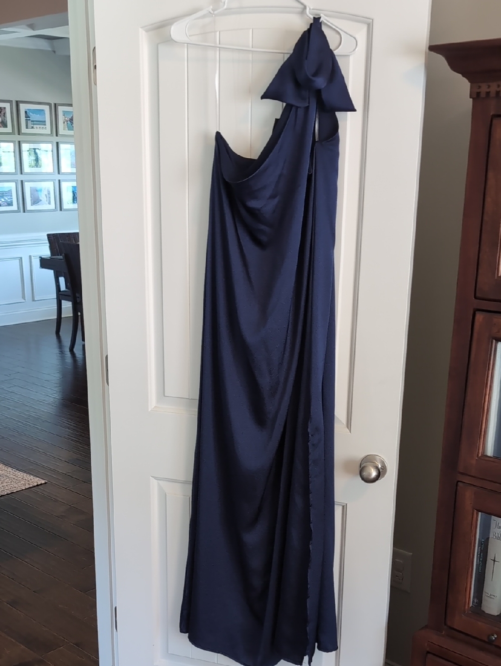 Vici Navy One-Shoulder Draped Gown with Bow Detail Size XL